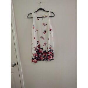 Altar'd State White Floral Sleeveless Shift Mini Dress Pink Navy Blue Rose Large
